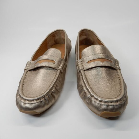Gentle Souls Madison Driving Loafers Flats 7 Gravel Metallic Leather Comfort NEW - Picture 5 of 16